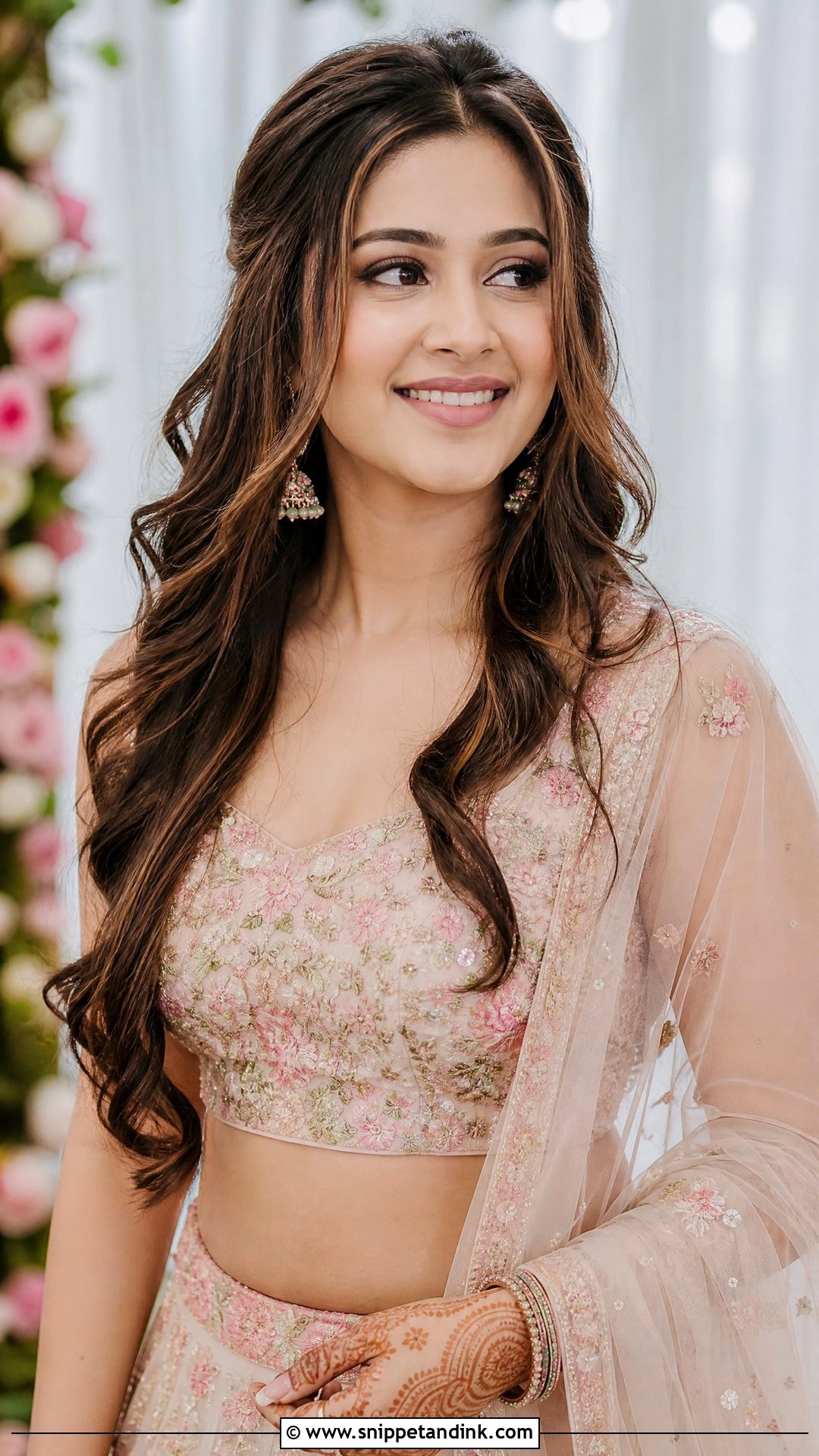 Open Hairstyle With Loose Waves - Snippet and Ink - 20 Open Hairstyles for Indian Engagement