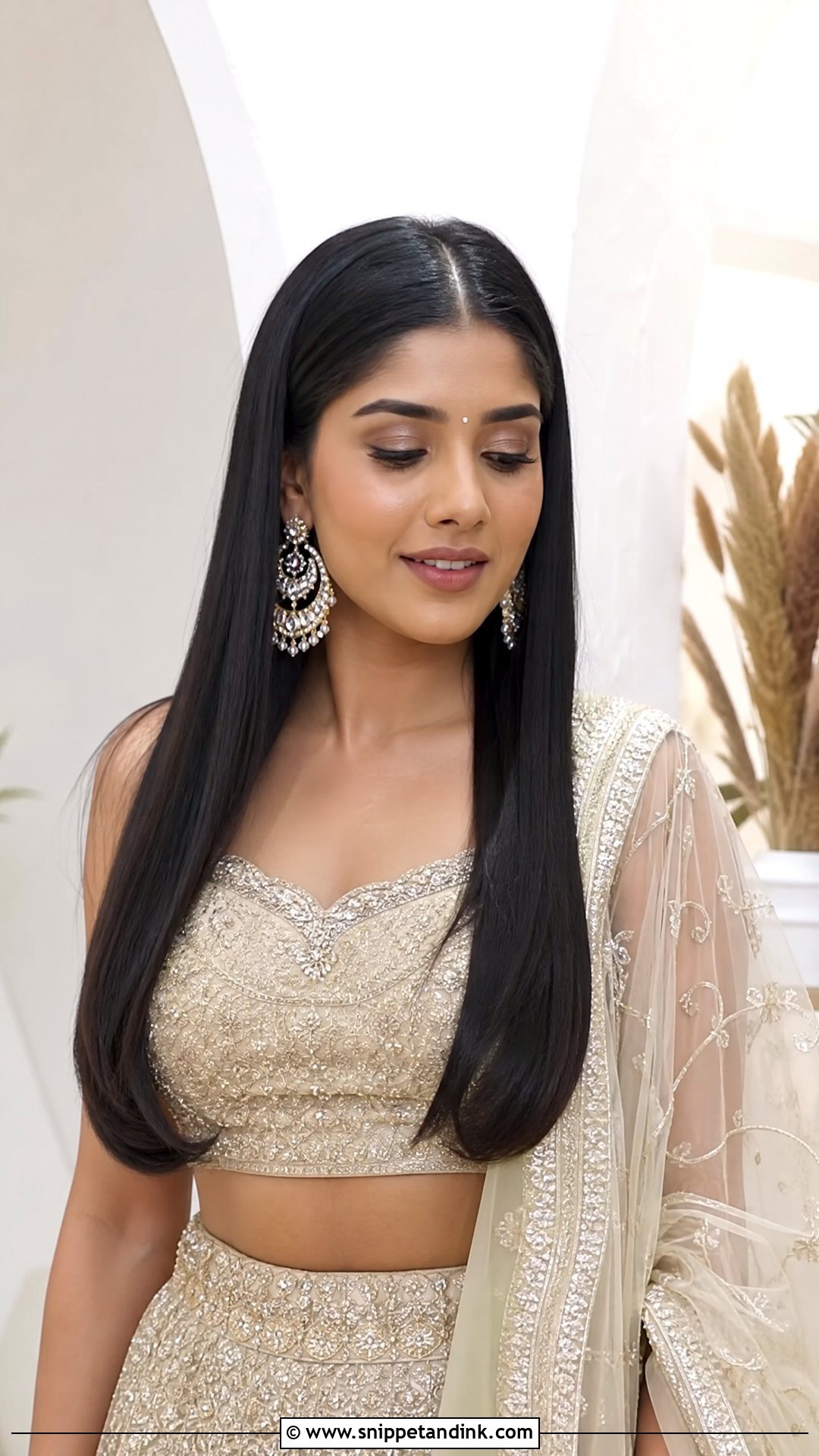 Open Hairstyle With Sleek Straight Hair - Snippet and Ink - 20 Open Hairstyles for Indian Engagement