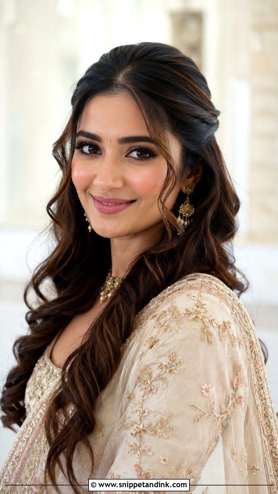 Open Hairstyle With Soft Curls - Snippet and Ink - 15 Indian Wedding Open Hairstyles