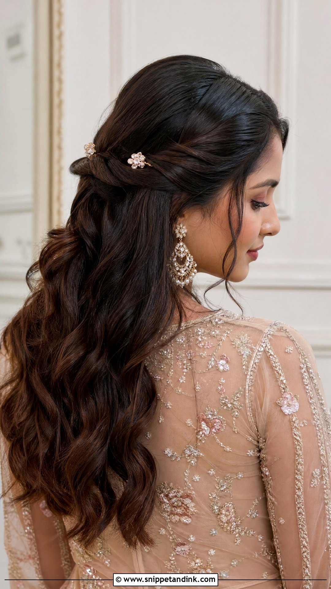Open Hairstyle With Twisted Half Up Hair - Snippet and Ink - 20 Open Hairstyles for Indian Engagement