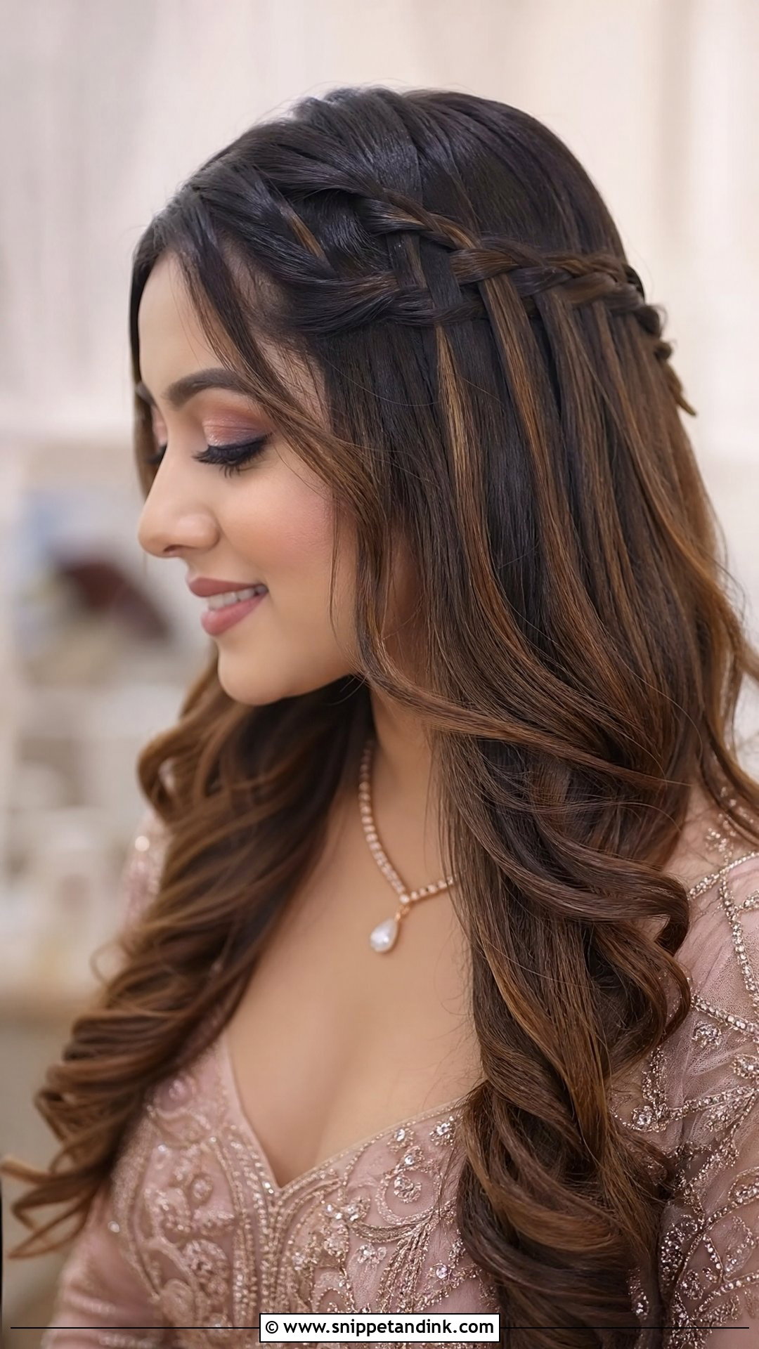 Open Hairstyle With Waterfall Braid - Snippet and Ink - 20 Open Hairstyles for Indian Engagement