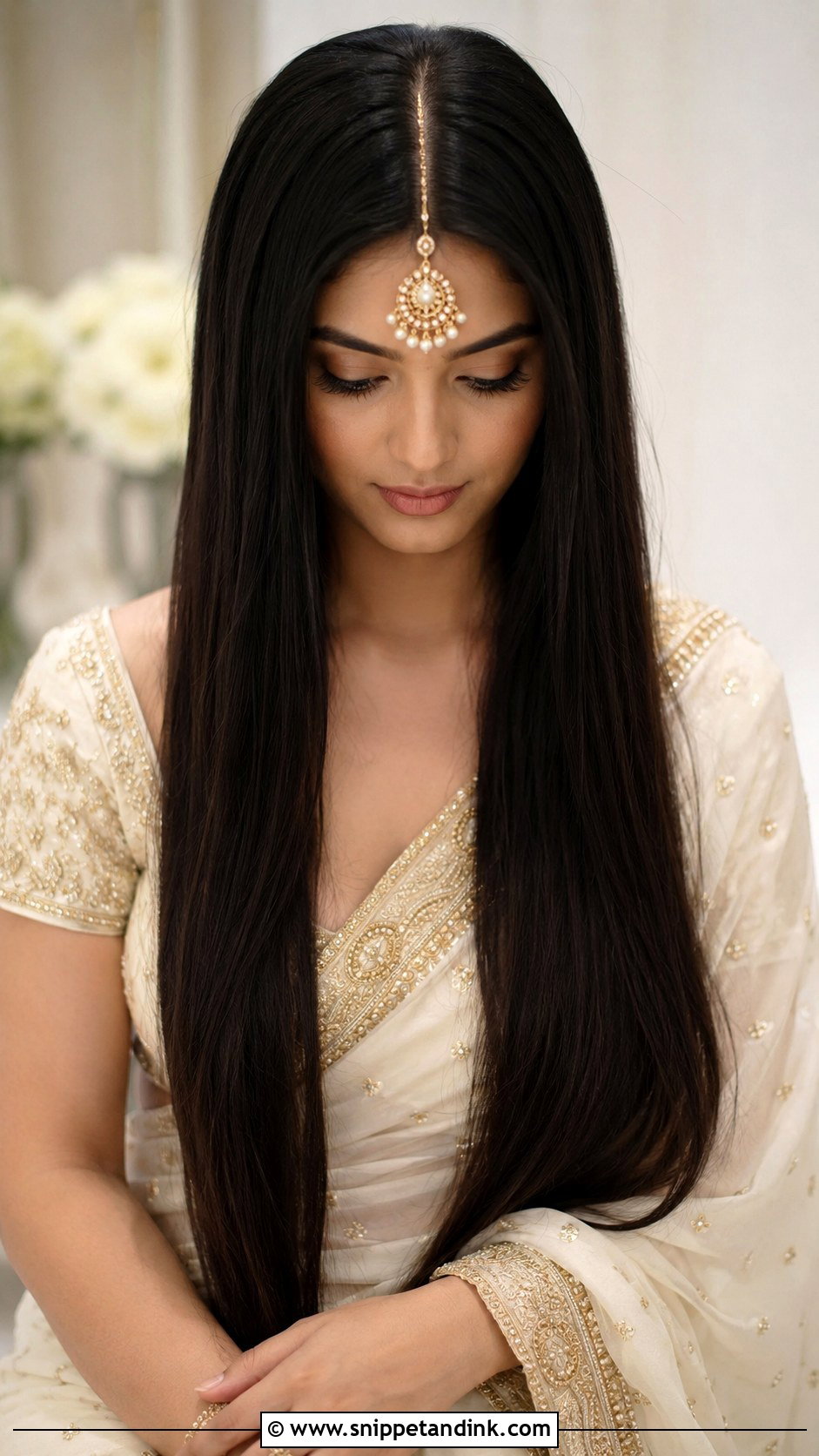 Open Straight Hair With Center Part - Snippet and Ink - 15 Open Hairstyles Indian Wedding Bride