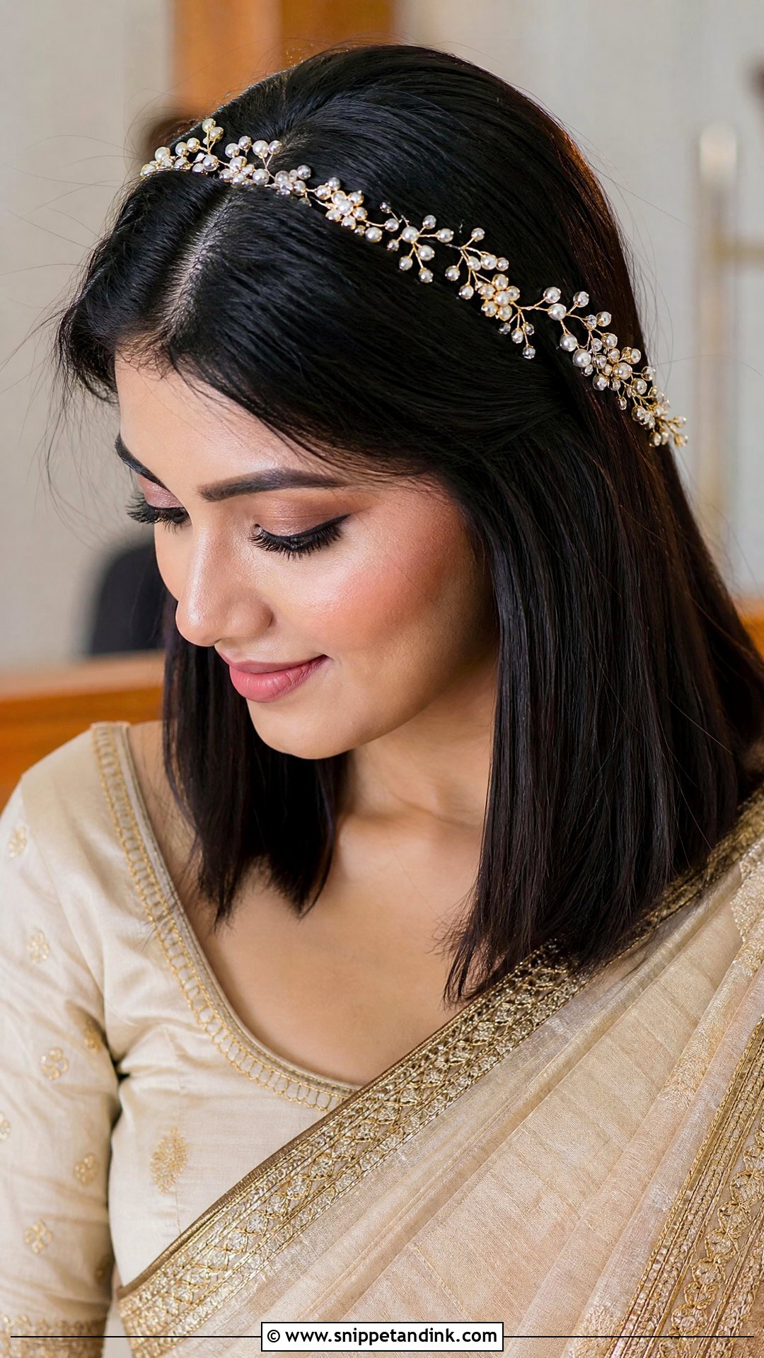 Open Straight Hair With Hair Vine - Snippet and Ink - 20 South Indian Wedding Hairstyles for Short Hair