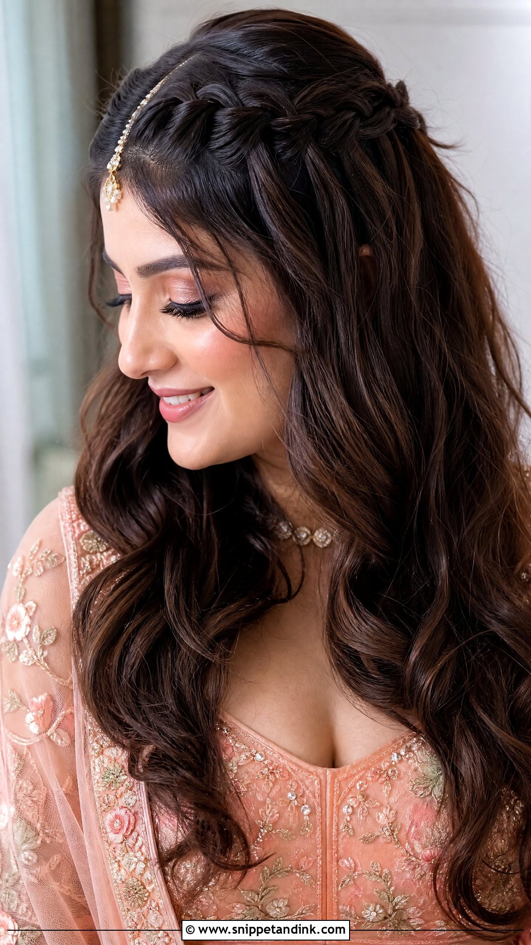 Open Waterfall Braid Hairstyle - Snippet and Ink - 20 Bridal Mehndi Hairstyles