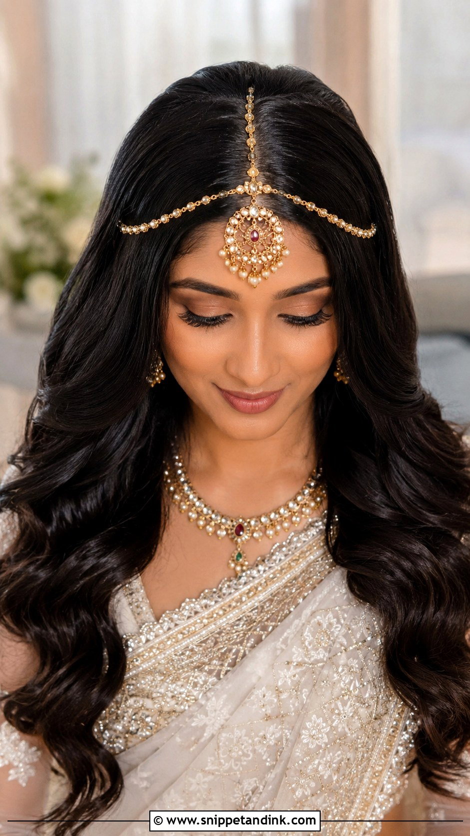 Open Wavy Hair With Matha Patti - Snippet and Ink - 15 Open Hairstyles Indian Wedding Bride