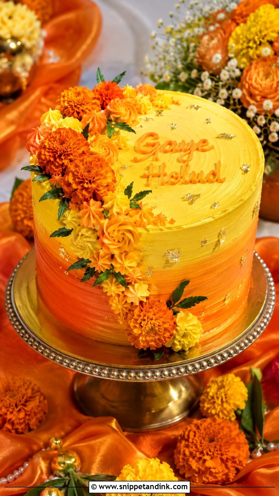 Orange And Yellow Gaye Holud Cake - Snippet and Ink - 20 Gaye Holud Cake Design Ideas