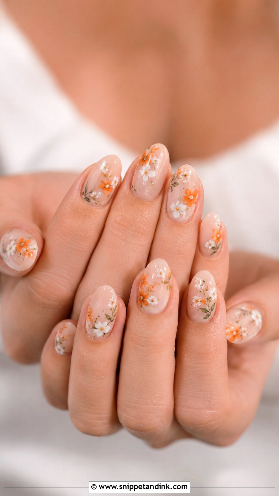 Orange Floral Wedding Nails - Snippet and Ink - 20 Orange Wedding Nails