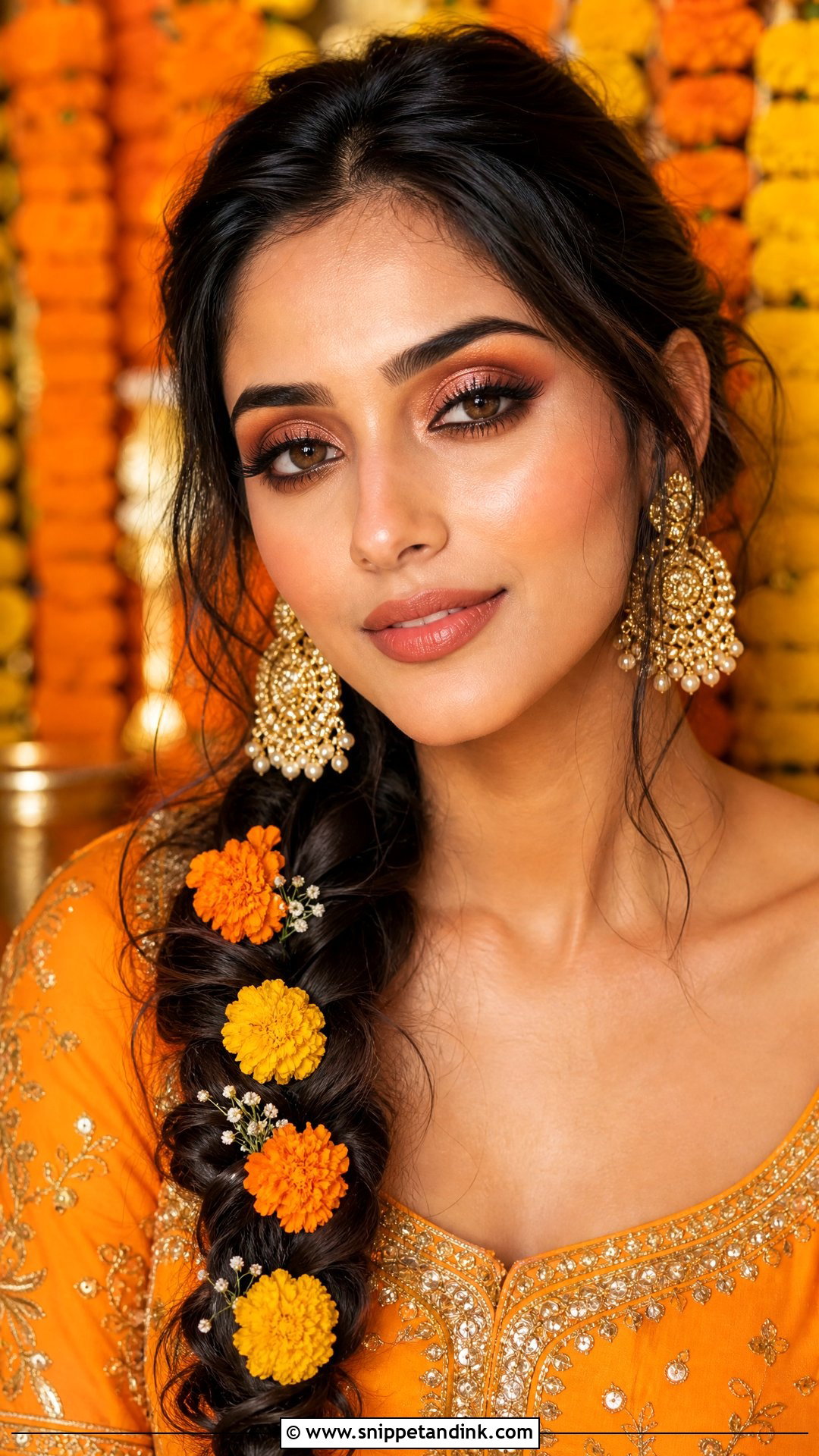 Orange Haldi Makeup Look - Snippet and Ink - 25 Haldi Makeup Look for Bride Ideas