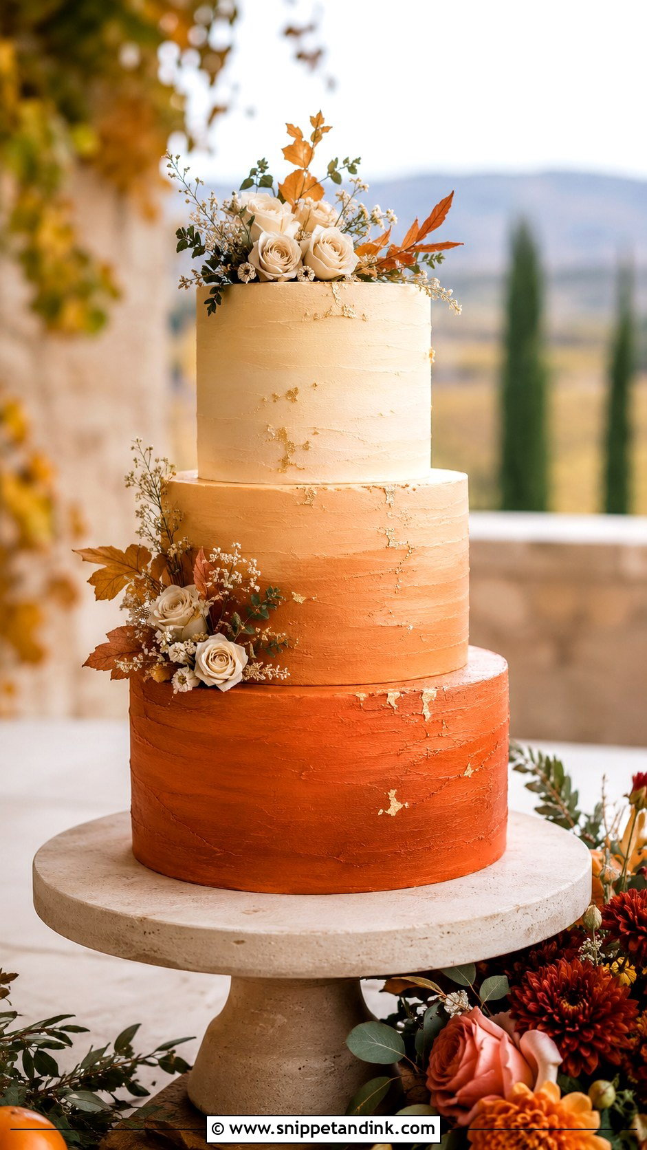 Orange Ombre Fall Wedding Cake - Snippet and Ink - 20 Rustic Orange Fall Wedding Cakes