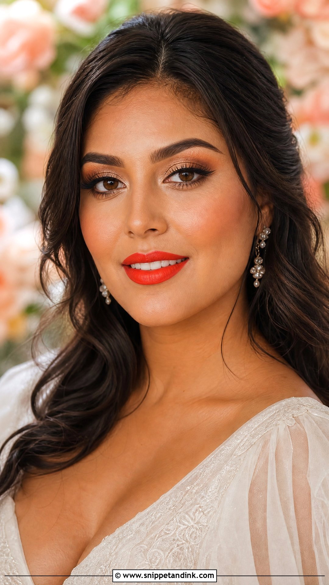 Orange Red Lip Bridal Makeup - Snippet and Ink - 20 Red Lips Bride Ideas