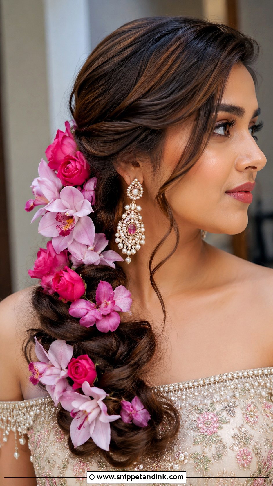 Orchid And Jasmine Mix Bun - Snippet and Ink - 25 Bridal Juda Hairstyles with Flowers