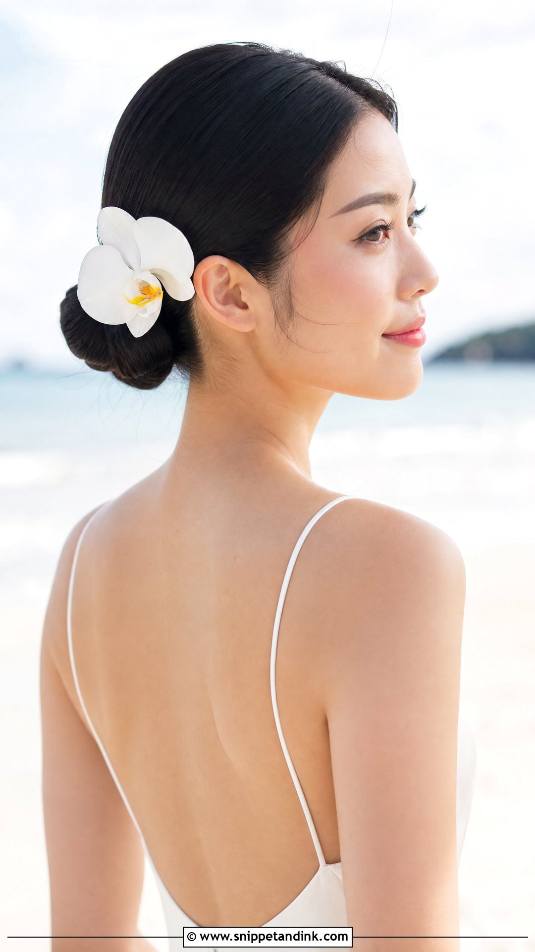 Orchid Sleek Bun Hairstyle - Snippet and Ink - 20 Bridal Hair Flower Ideas