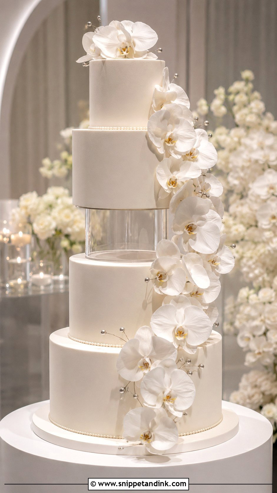 Orchid Spacer Wedding Cake - Snippet and Ink - 20 Wedding Cake Ideas with Spacers