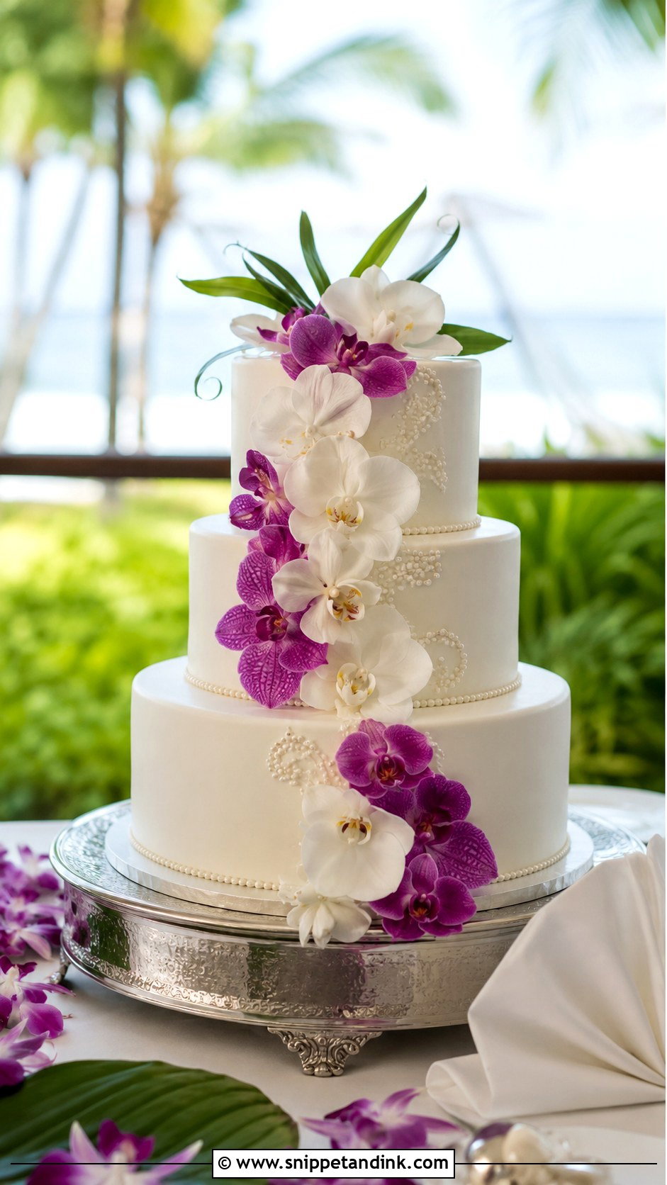 Orchid Wedding Cake - Snippet and Ink - 25 Tropical Beach Wedding Cake Ideas