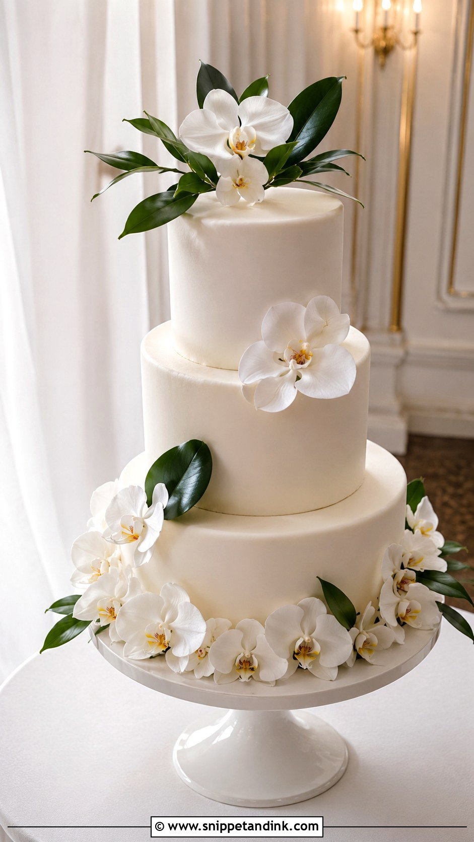 Orchid Wedding Cake - Snippet and Ink - 20 Flowers Around Cake Ideas for Wedding