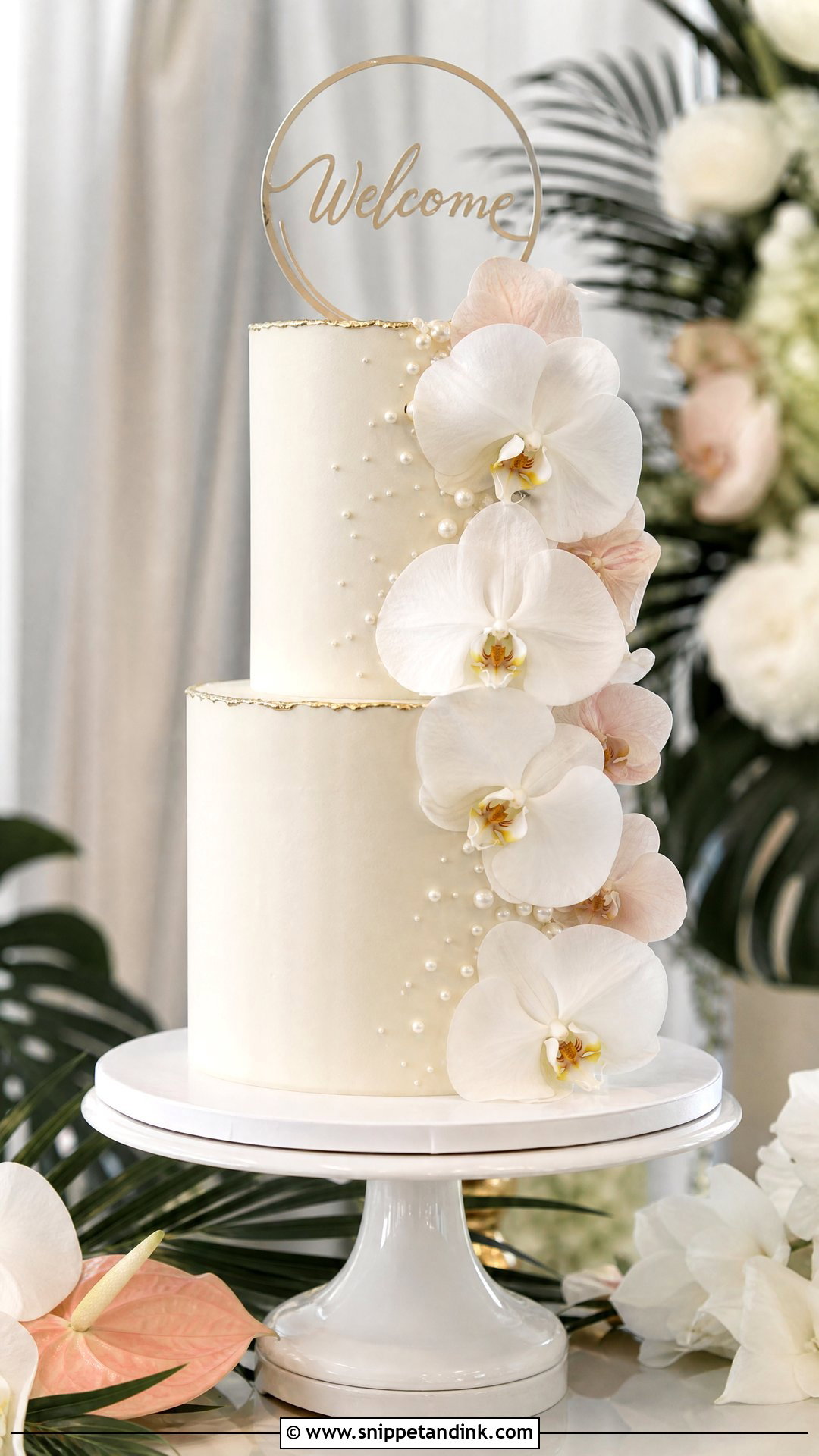 Orchid Welcome Wedding Cake - Snippet and Ink - 30 Welcome Cake Ideas for Wedding