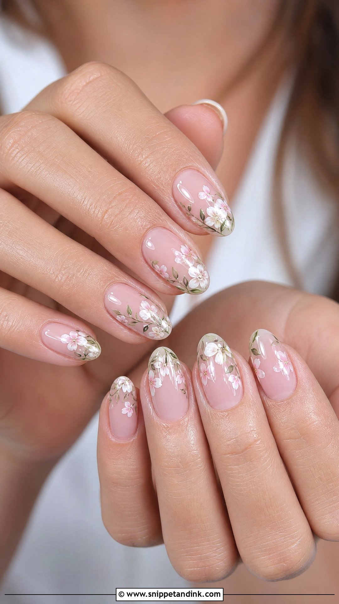 Oval Bridal Nails With Floral Art - Snippet and Ink - 35 Bridal Nails Designs