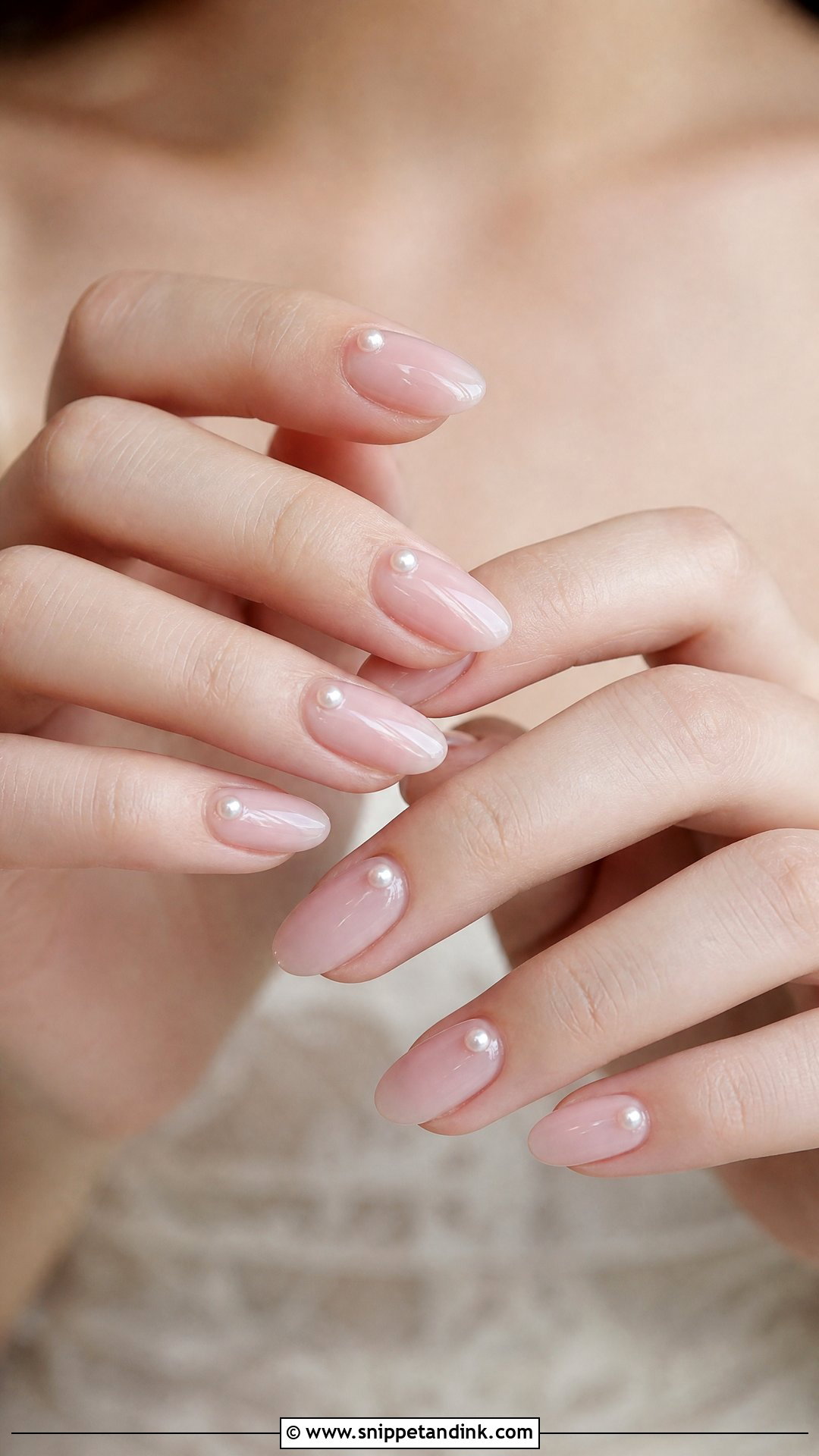 Oval Bridal Nails With Pearls - Snippet and Ink - 25 Bridal Nails with Pearls