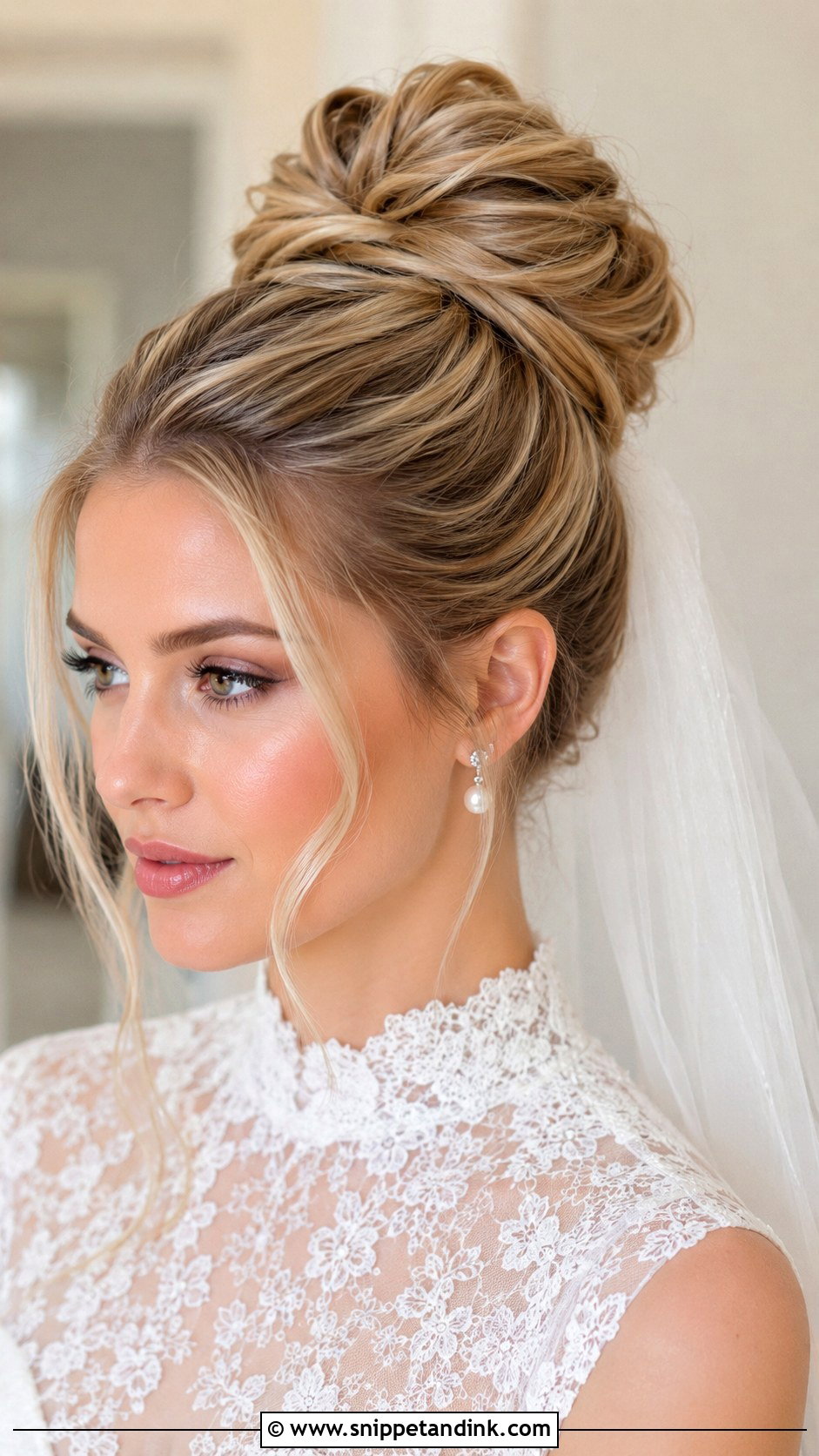 Oval Face High Bridal Bun - Snippet and Ink - 15 Oval Face Bridal Hairstyles