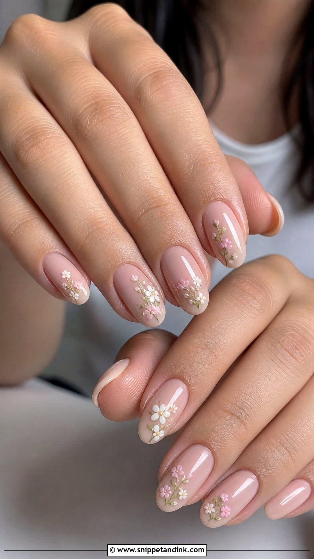 Oval Wedding Nails With Floral Art - Snippet and Ink - 35 Nail Art Wedding Ideas