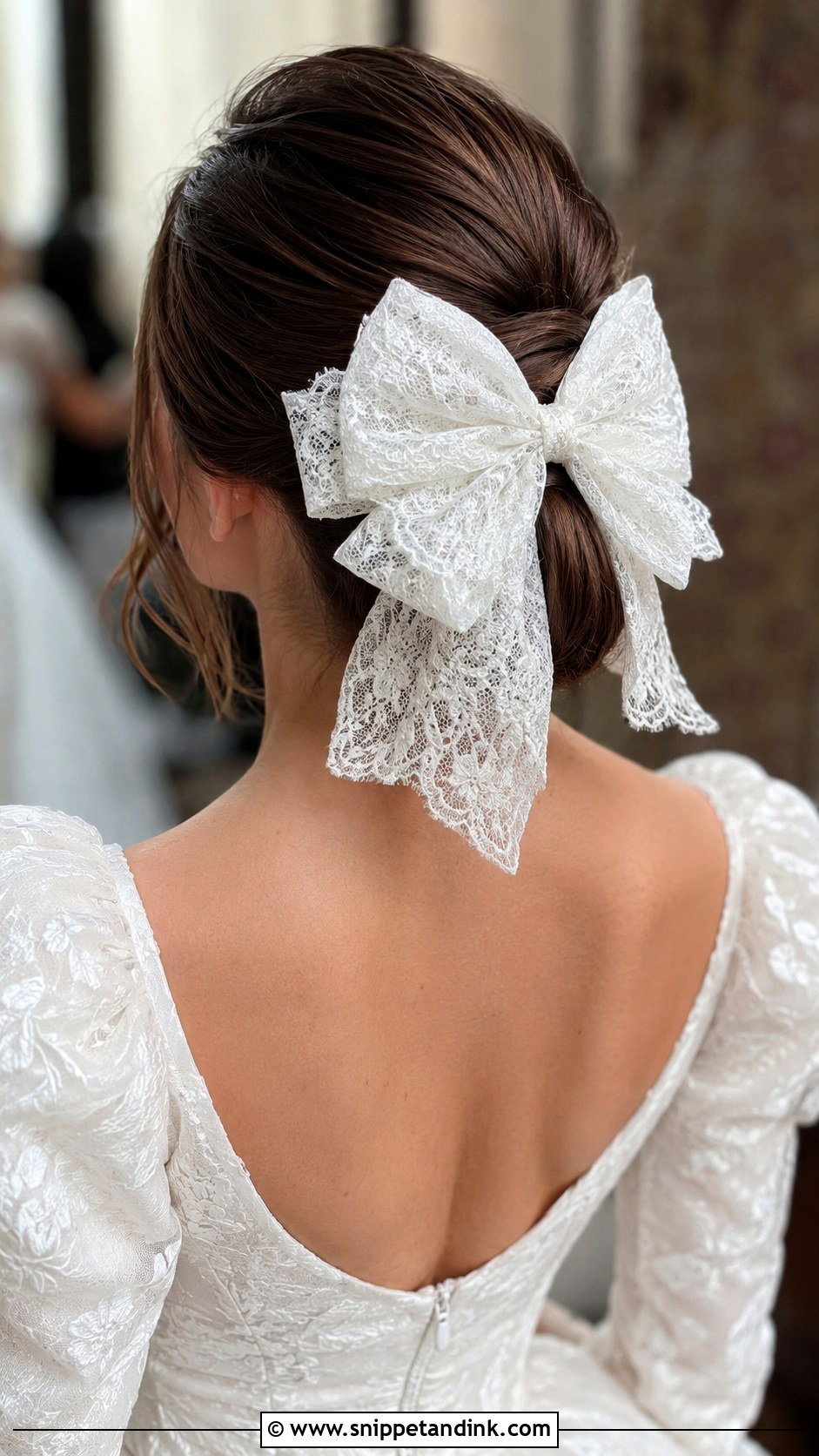 Oversized Lace Bow Updo - Snippet and Ink - 20 Bridal Hair Bow Ideas