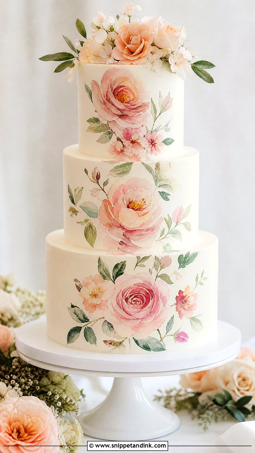 Painted Floral Wedding Cake - Snippet and Ink - 20 Pattern Cake Ideas for Wedding