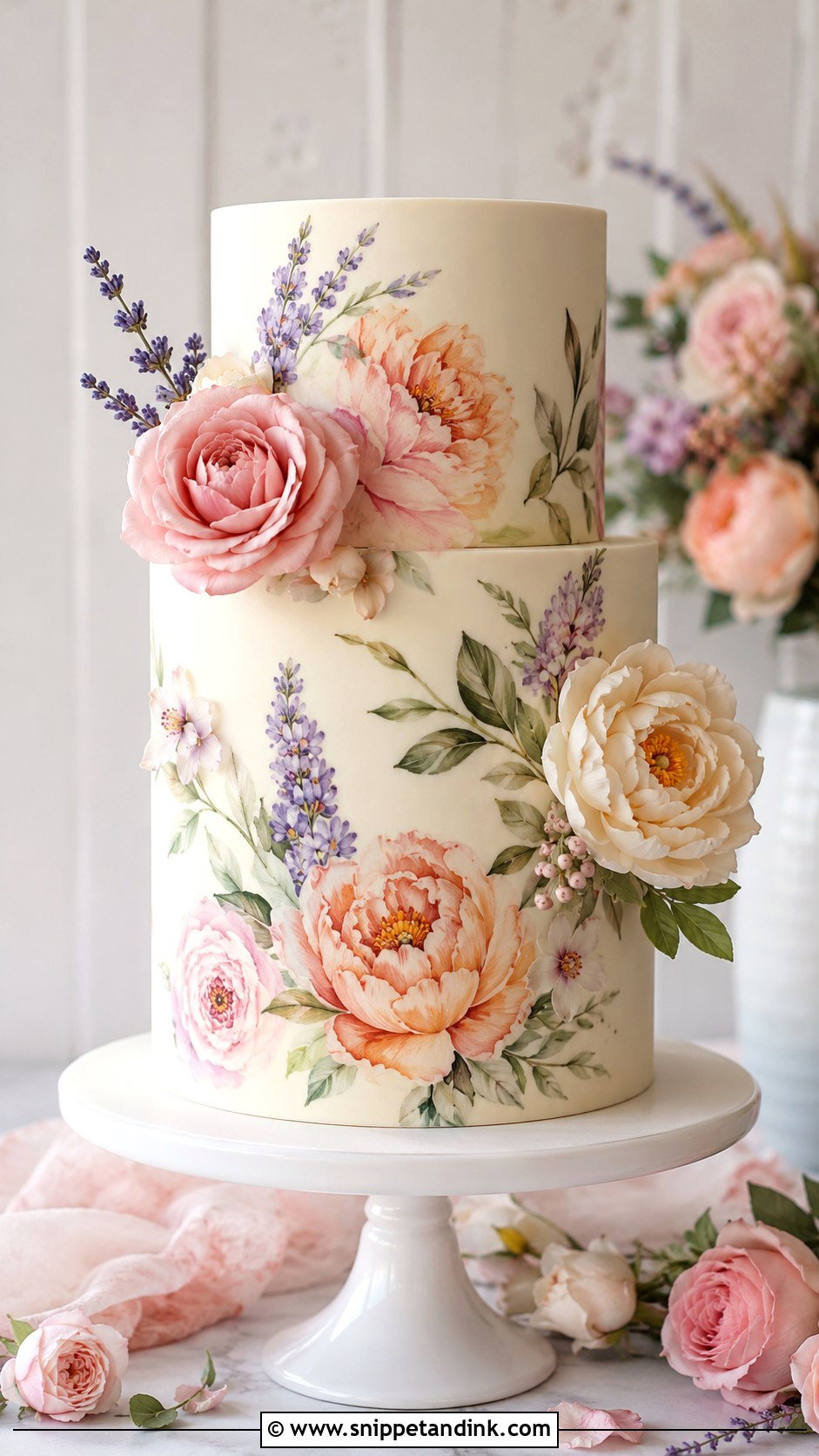 Painted Floral Wedding Cake - Snippet and Ink - 20 Feminine Cake Ideas for Wedding
