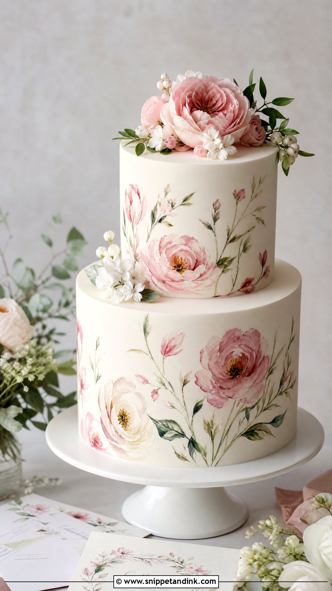 Painted Flower Wedding Cake - Snippet and Ink - 20 Whimsical Wedding Cakes