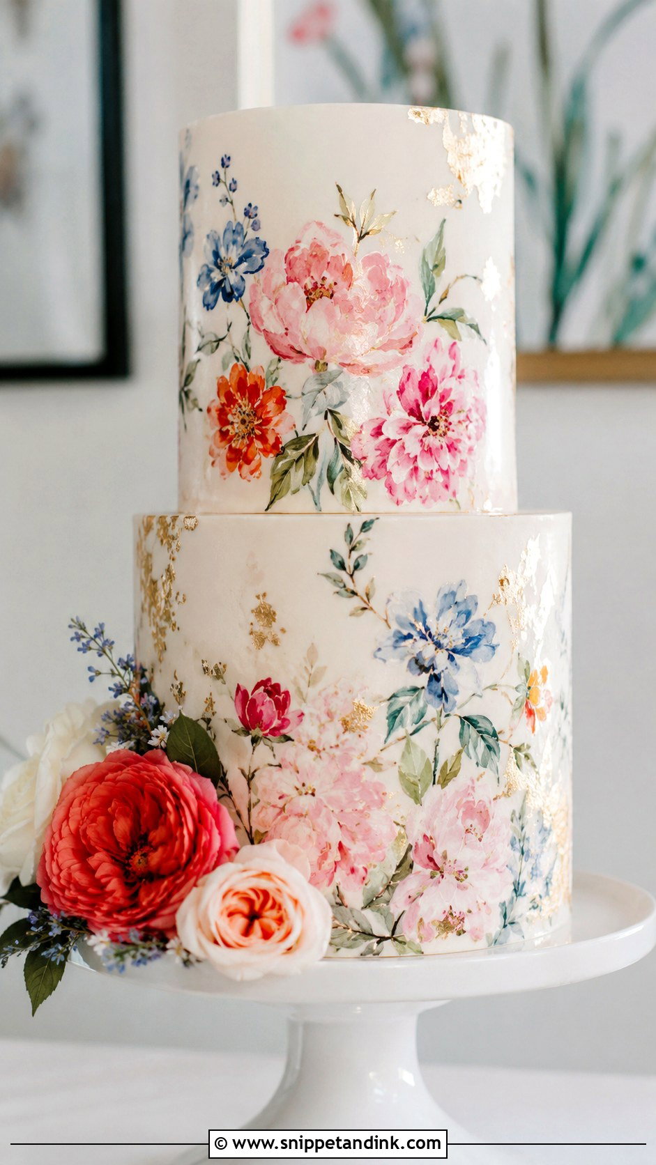 Painted Flower Wedding Cake - Snippet and Ink - 20 Multi Color Cake Ideas for Wedding