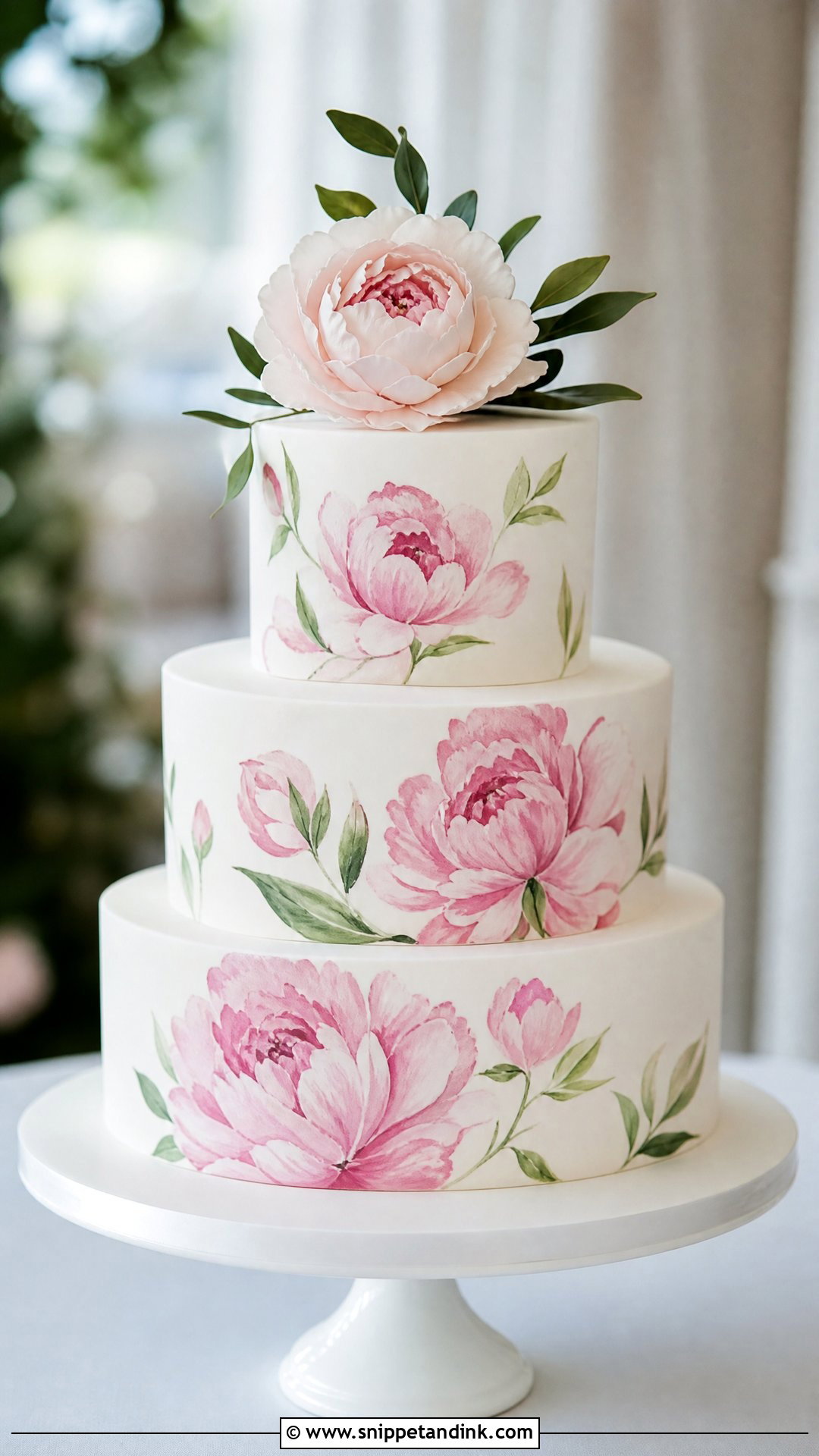 Painted Peony Wedding Cake - Snippet and Ink - 25 Peony Cake Ideas for Wedding