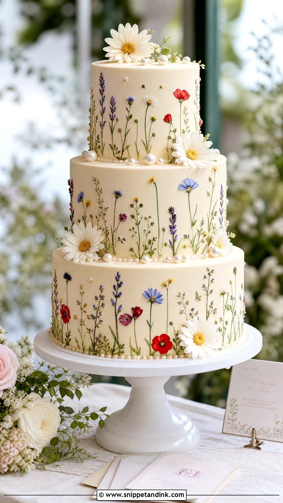 Painted Wildflower Wedding Cake - Snippet and Ink - 20 Wildflower Wedding Cake Ideas