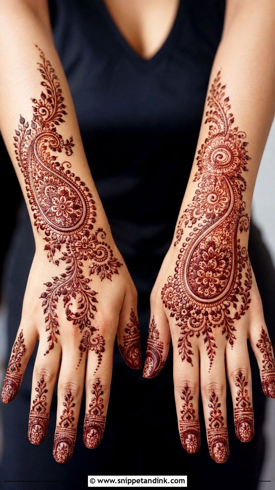 Paisley Back Hand Engagement Mehndi Design - Snippet and Ink - 30 Back Engagement Mehndi Designs