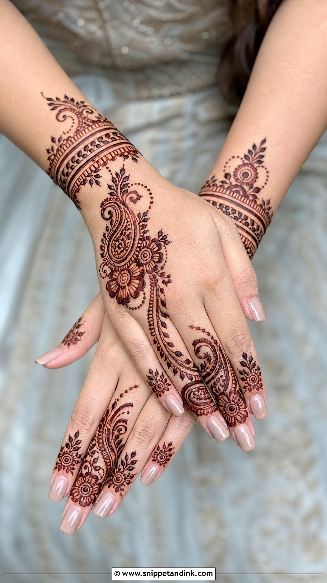 Paisley Back Hand Engagement Mehndi Design - Snippet and Ink - 20 Back Bridal Engagement Mehndi Designs