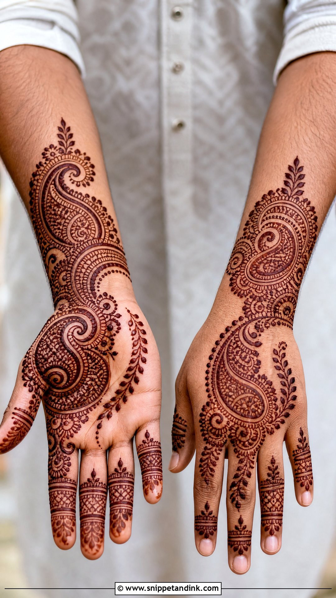 Paisley Groom Mehndi Design - Snippet and Ink - 25 Mehndi Design for Groom Hand Ideas