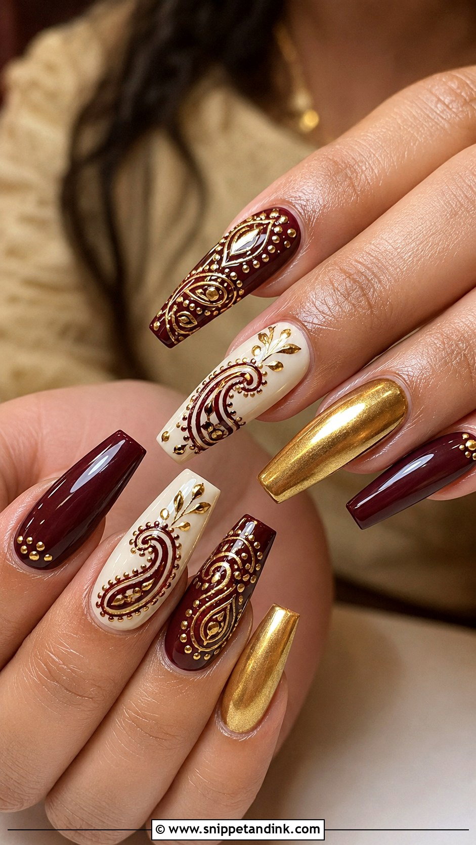 Paisley Indian Bridal Nail Extensions - Snippet and Ink - 20 Indian Bridal Nail Extension Designs