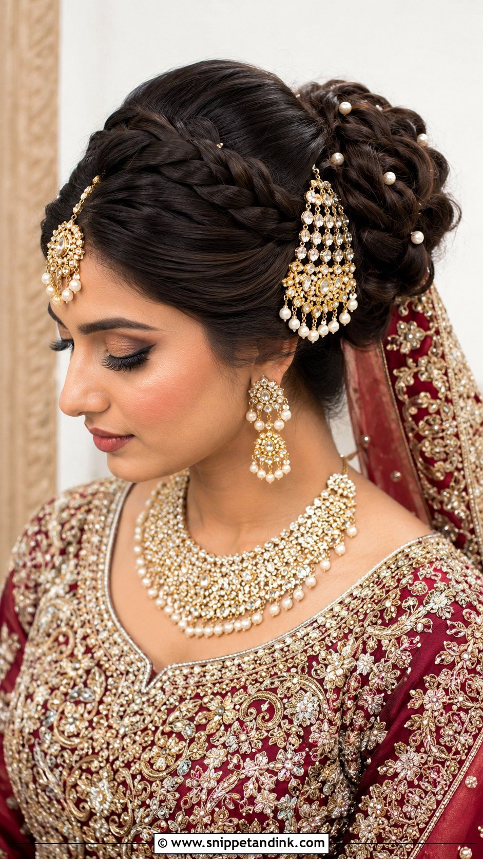 Pakistani Bridal Braided Bun With Jhumar - Snippet and Ink - 15 Pakistani Bridal Hairstyles with Jhumar