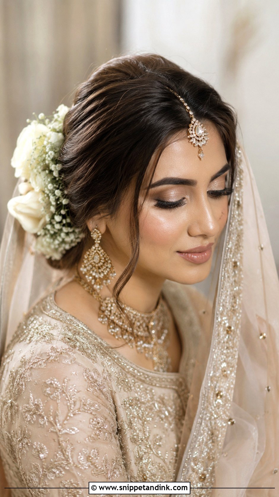 Pakistani Bridal Bun With Flowers - Snippet and Ink - 15 Pakistani Bridal Bun Hairstyles