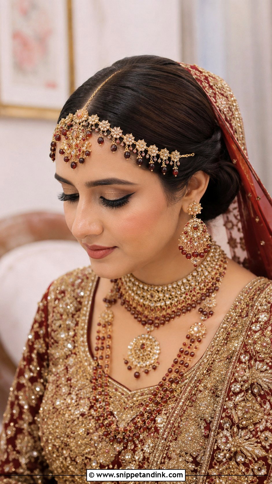Pakistani Bridal Bun With Matha Patti - Snippet and Ink - 15 Pakistani Bridal Bun Hairstyles