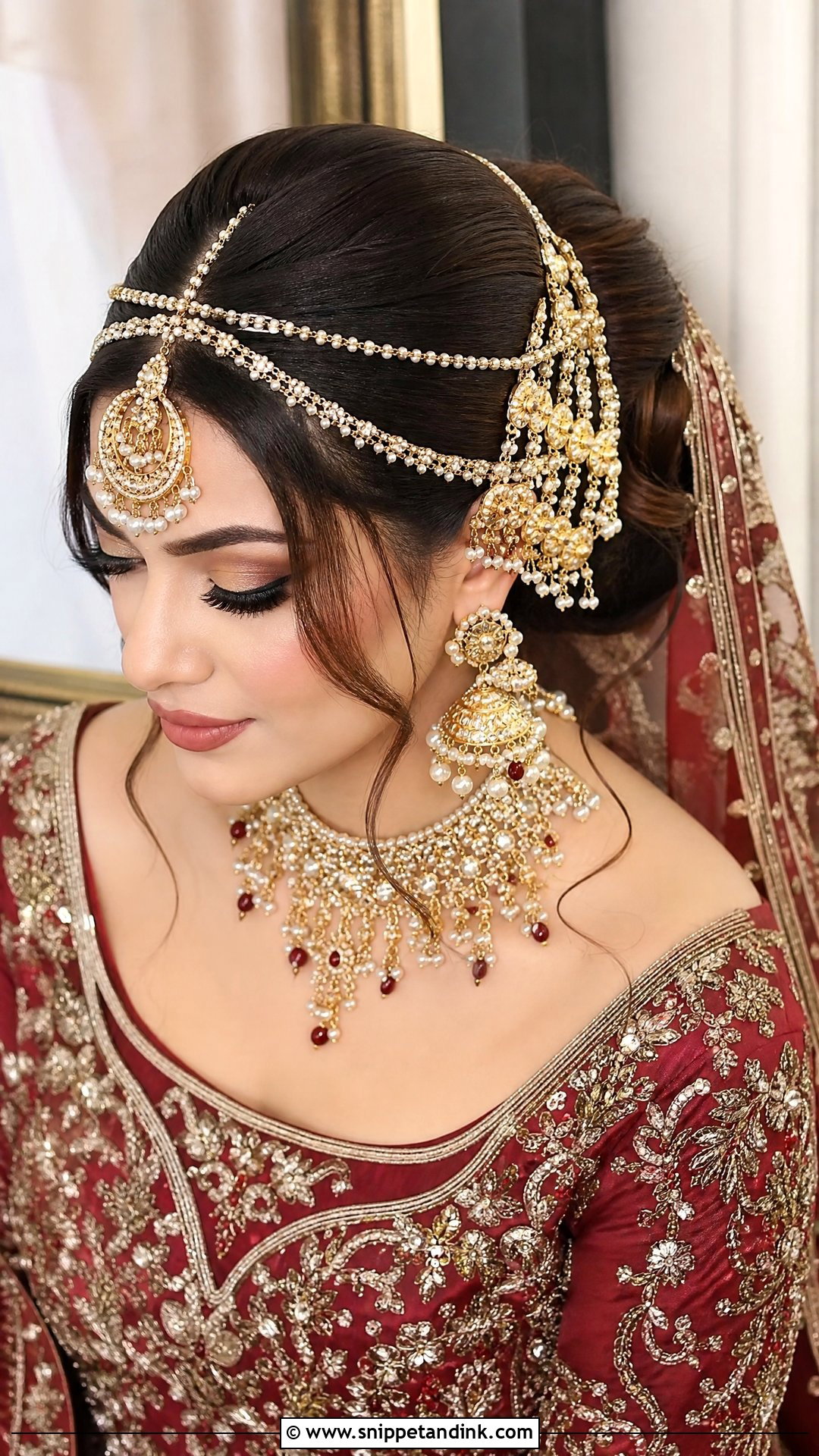 Pakistani Bridal Bun With Matha Patti - Snippet and Ink - 15 Bridal Hairstyles with Matha Patti