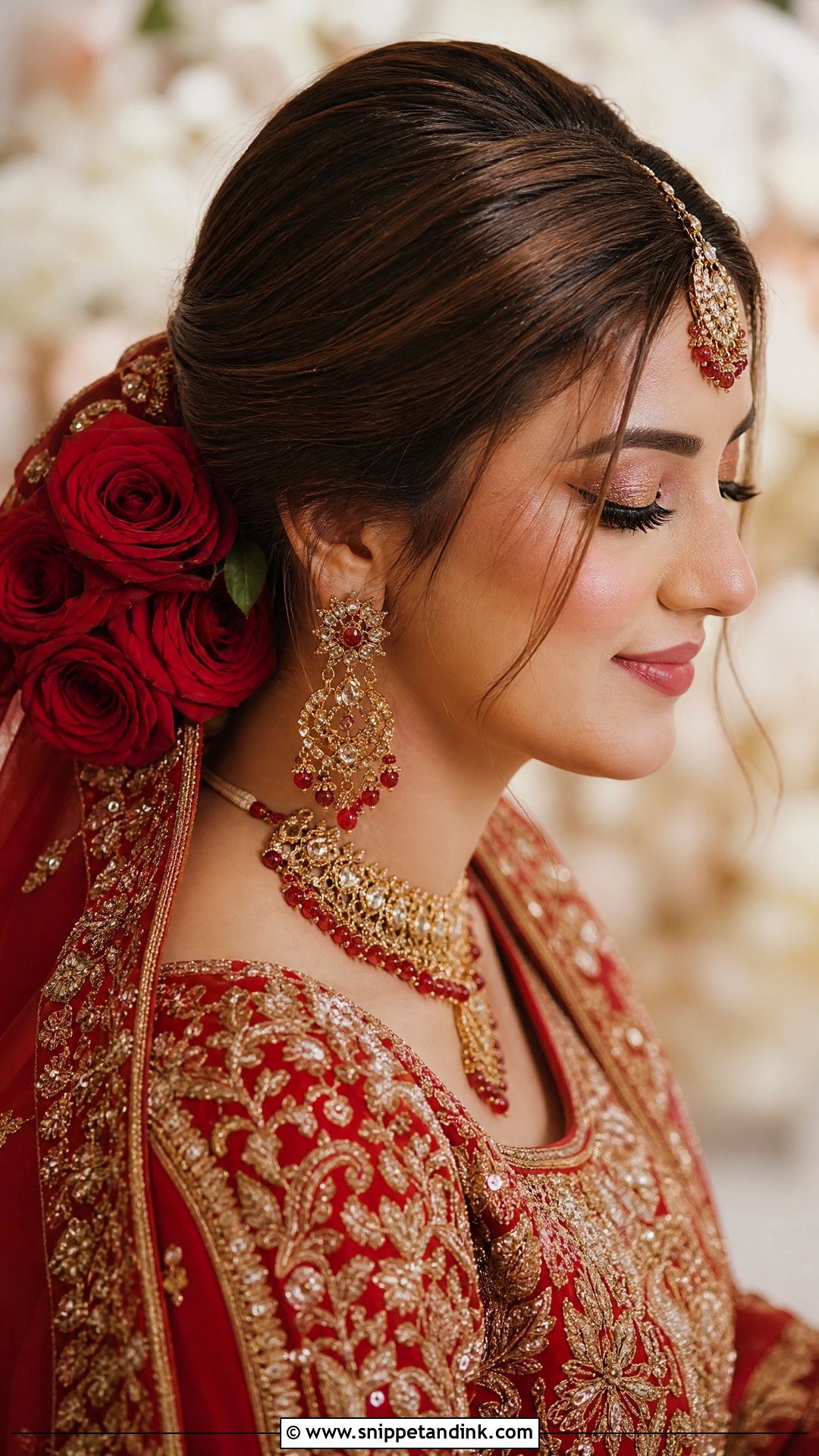 Pakistani Bridal Bun With Roses - Snippet and Ink - 20 Pakistani Bride Hairstyles