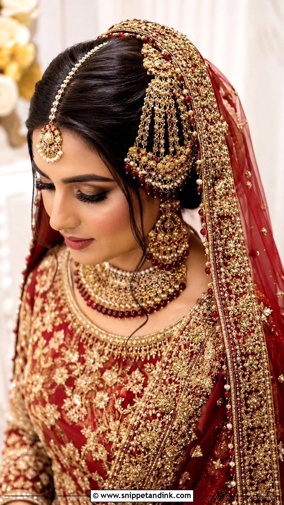 Pakistani Bridal Center Part Bun With Jhumar - Snippet and Ink - 15 Pakistani Bridal Hairstyles with Jhumar