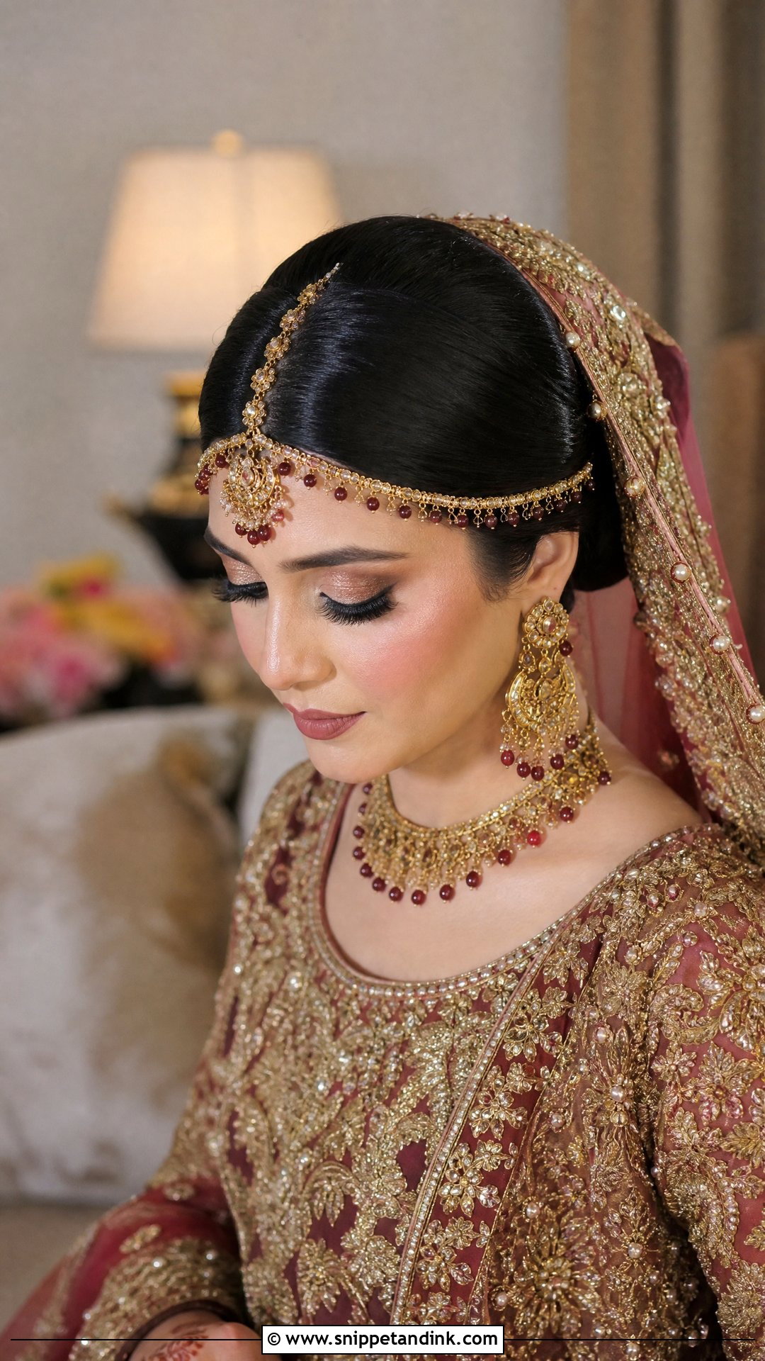 Pakistani Bridal Center Part Bun - Snippet and Ink - 20 Pakistani Bridal Hair Wedding Hairstyles