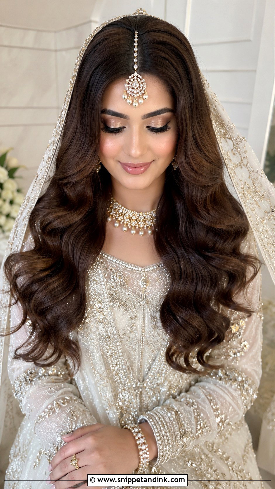 Pakistani Bridal Center Part Waves - Snippet and Ink - 15 Pakistani Wedding Hair Ideas
