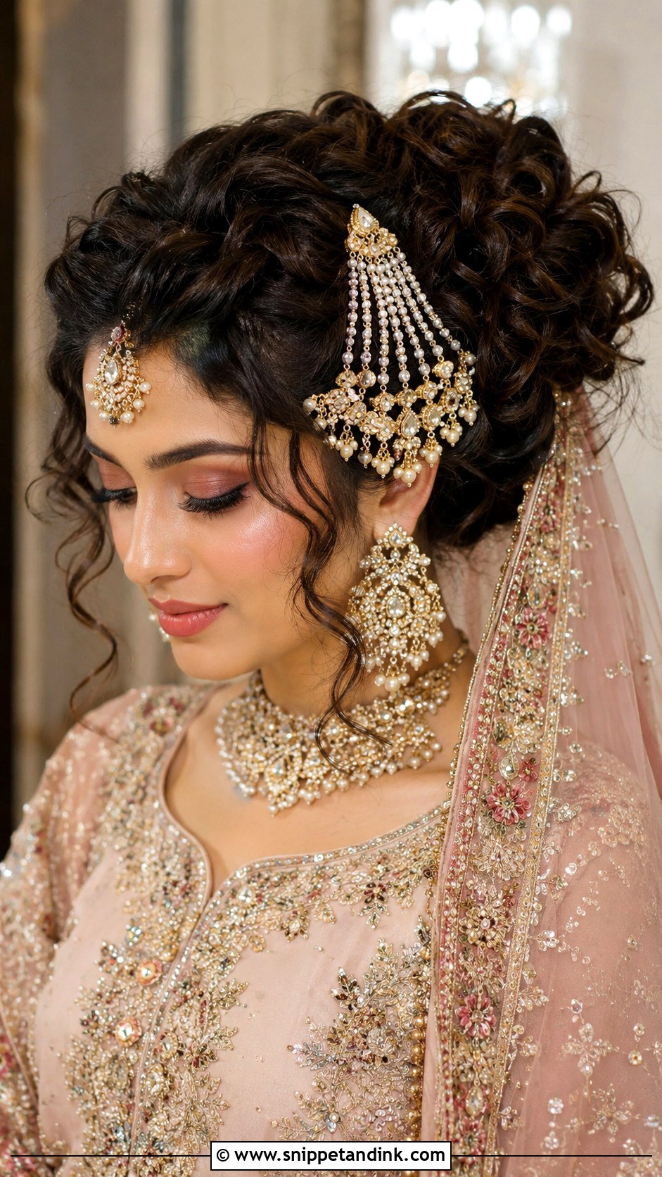Pakistani Bridal Curly Bun With Jhumar - Snippet and Ink - 15 Pakistani Bridal Hairstyles with Jhumar
