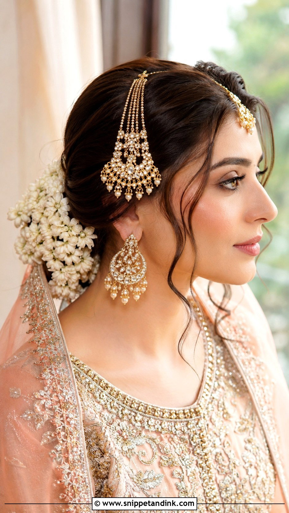 Pakistani Bridal Floral Bun With Jhumar - Snippet and Ink - 15 Pakistani Bridal Hairstyles with Jhumar