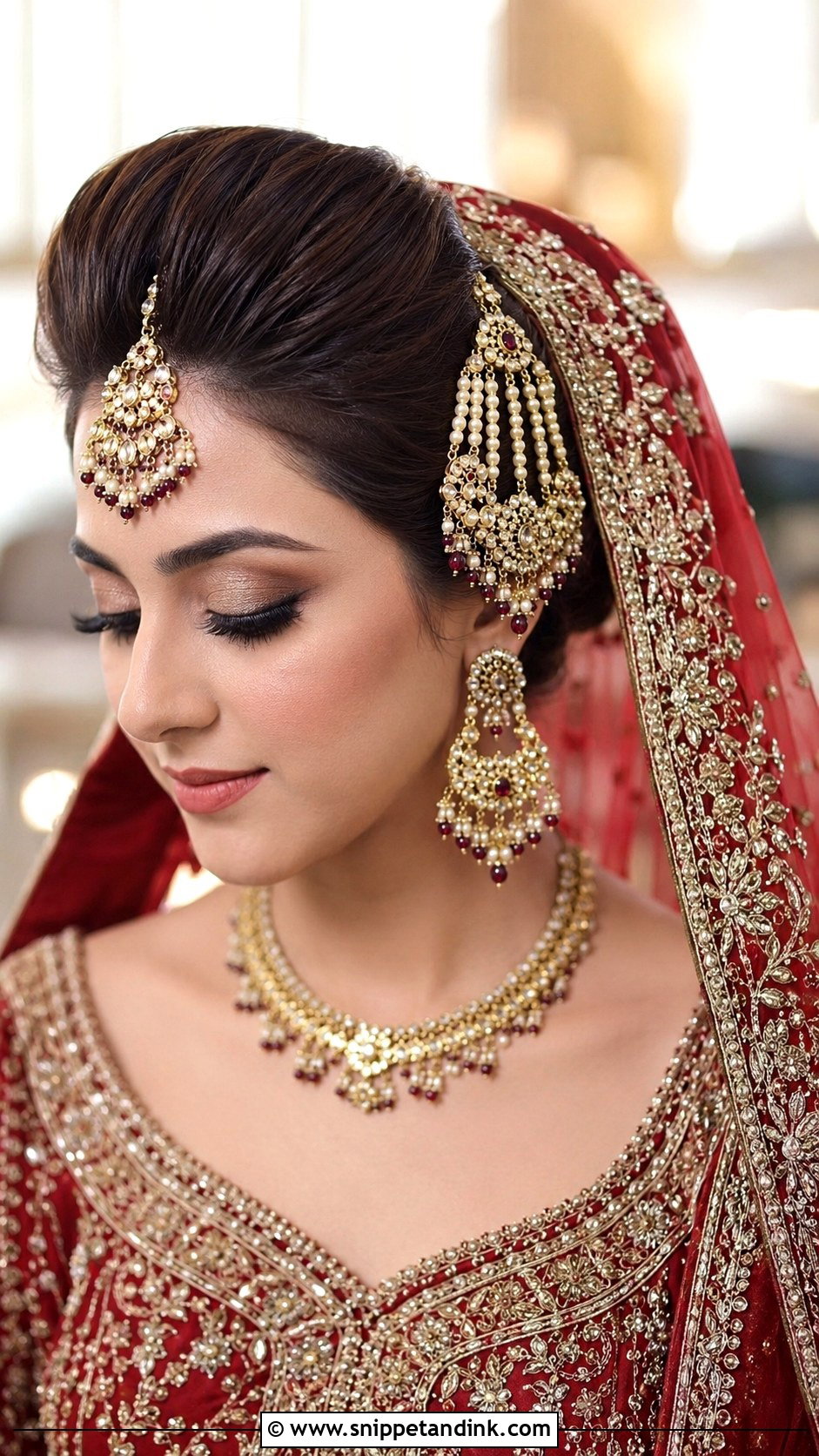 Pakistani Bridal Front Puff Bun With Jhumar - Snippet and Ink - 15 Pakistani Bridal Hairstyles with Jhumar