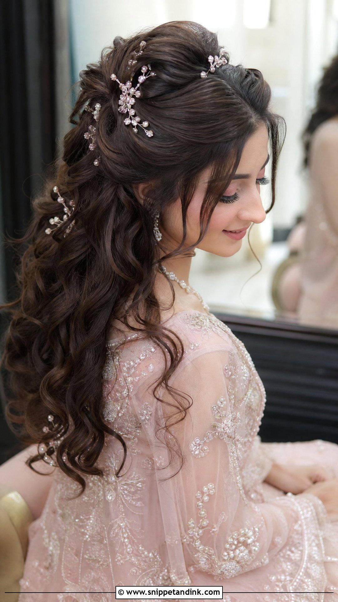 Pakistani Bridal Half Up Curls - Snippet and Ink - 20 Pakistani Bridal Hair Wedding Hairstyles