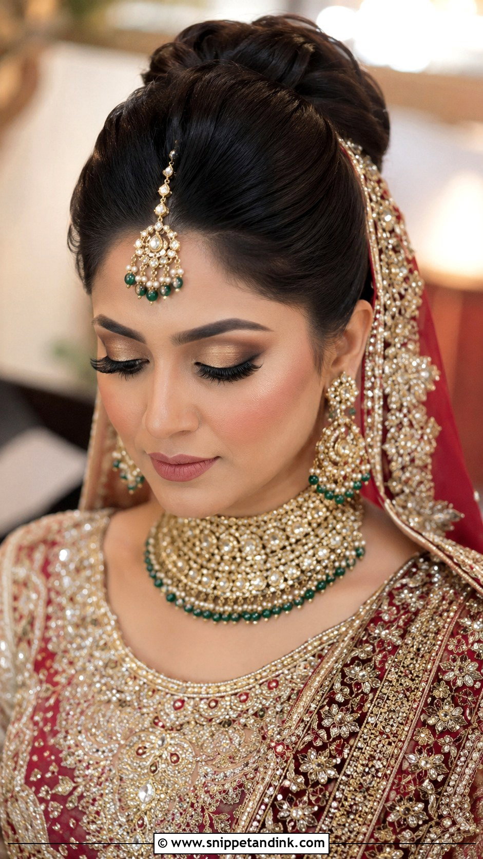 Pakistani Bridal High Bun - Snippet and Ink - 15 Pakistani Wedding Hair Ideas