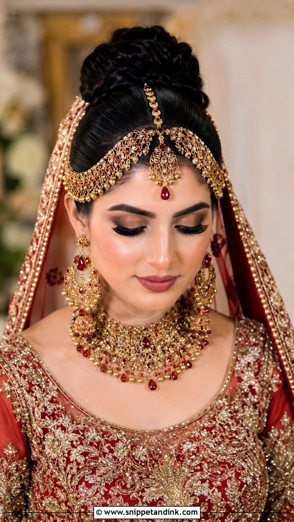 Pakistani Bridal High Bun - Snippet and Ink - 15 Pakistani Wedding Hairstyle Ideas