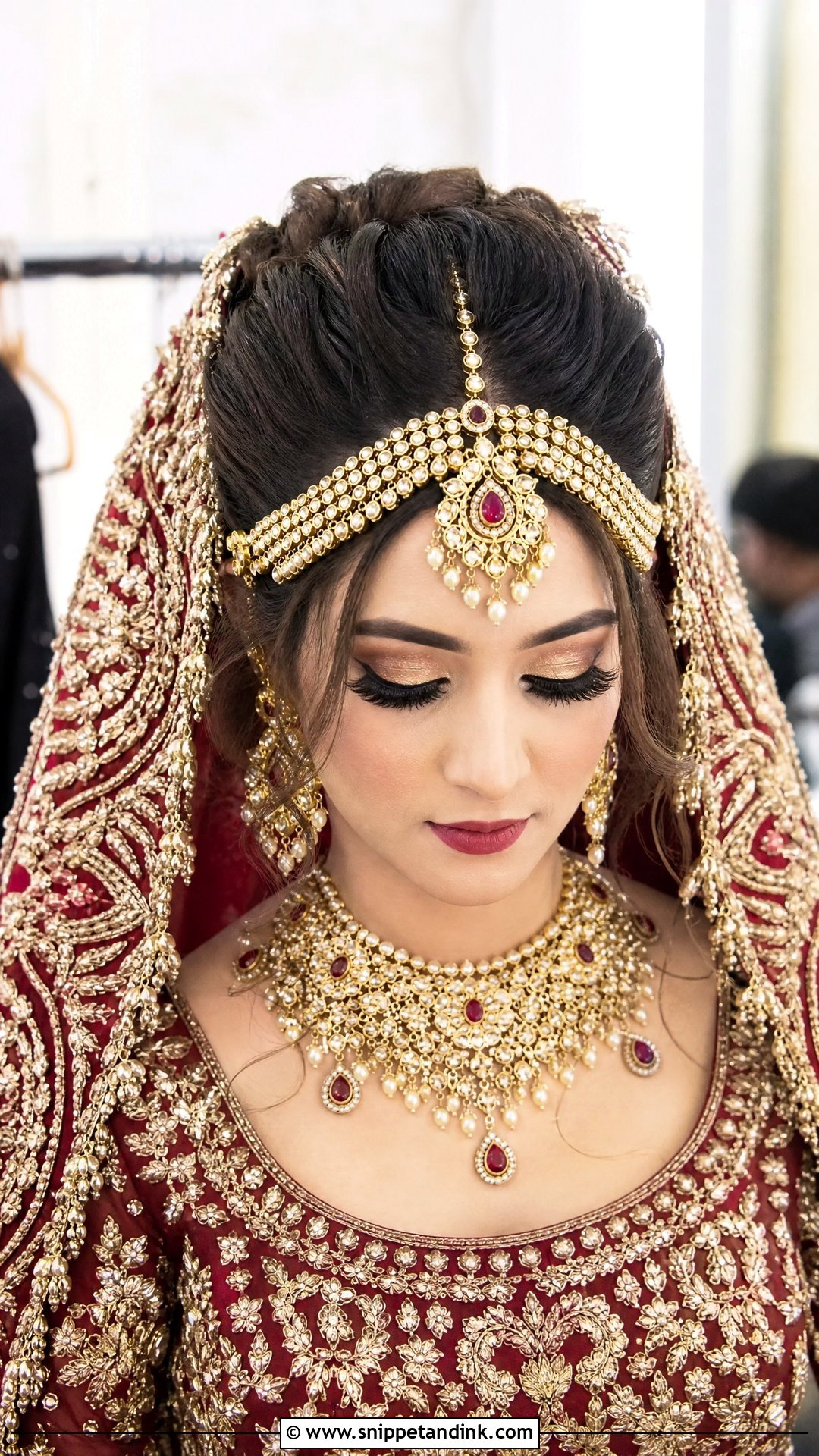 Pakistani Bridal High Bun With Matha Patti - Snippet and Ink - 20 Pakistani Bride Hairstyles